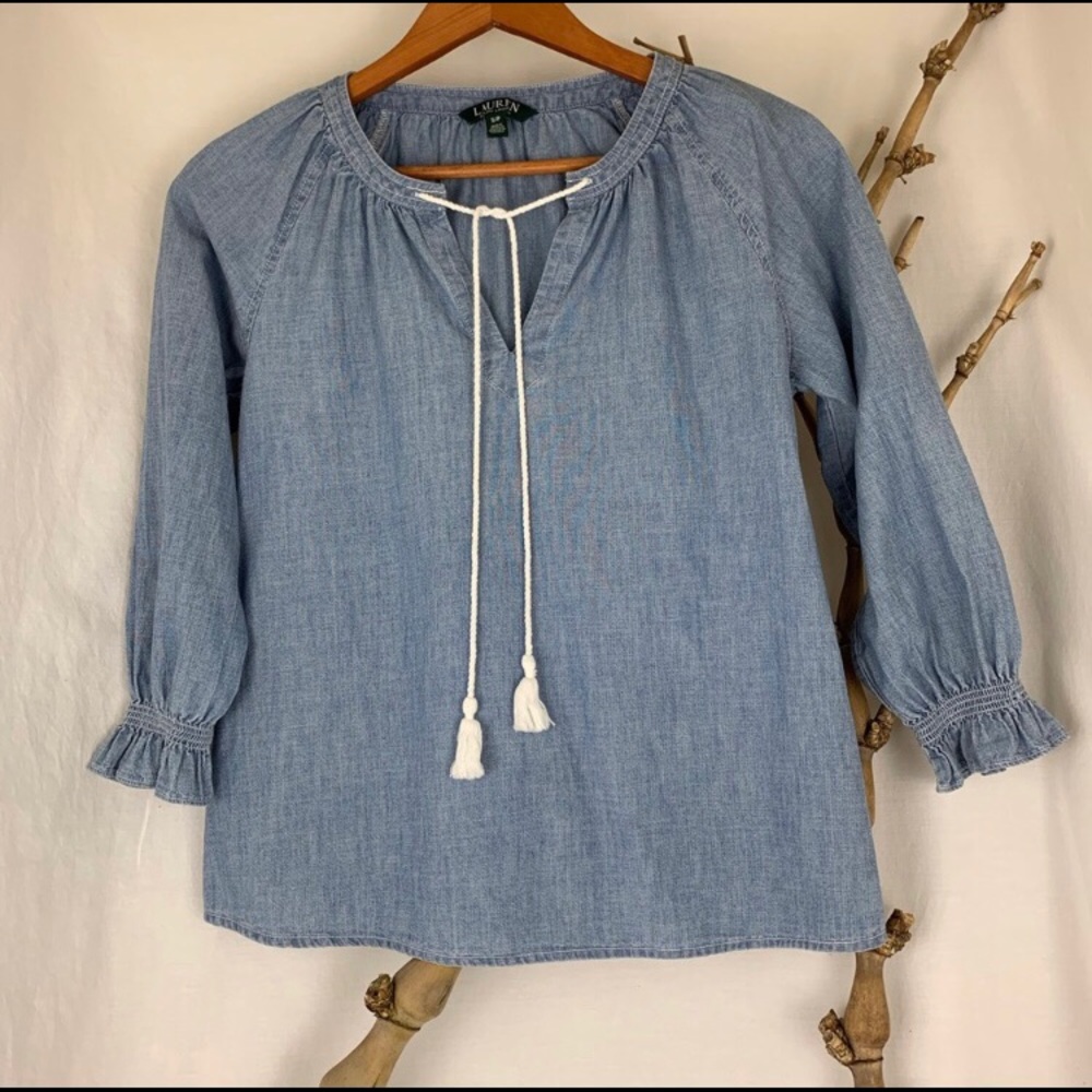 Vintage Ralph Lauren chambray tassel tie top
